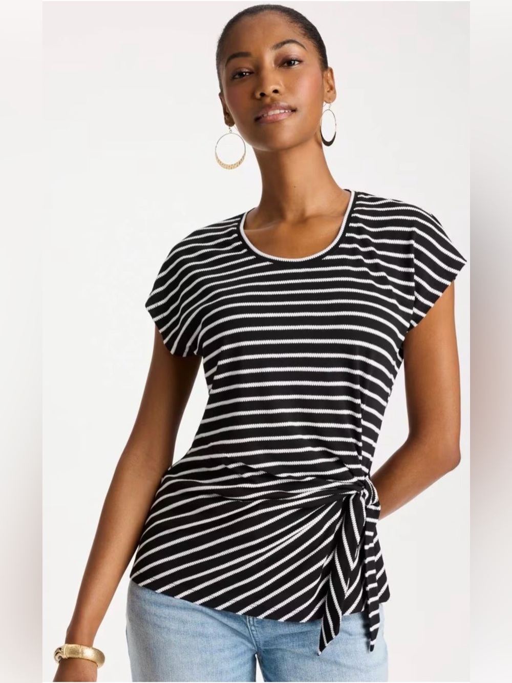 Women’s Black & White Striped Tie-Front Top